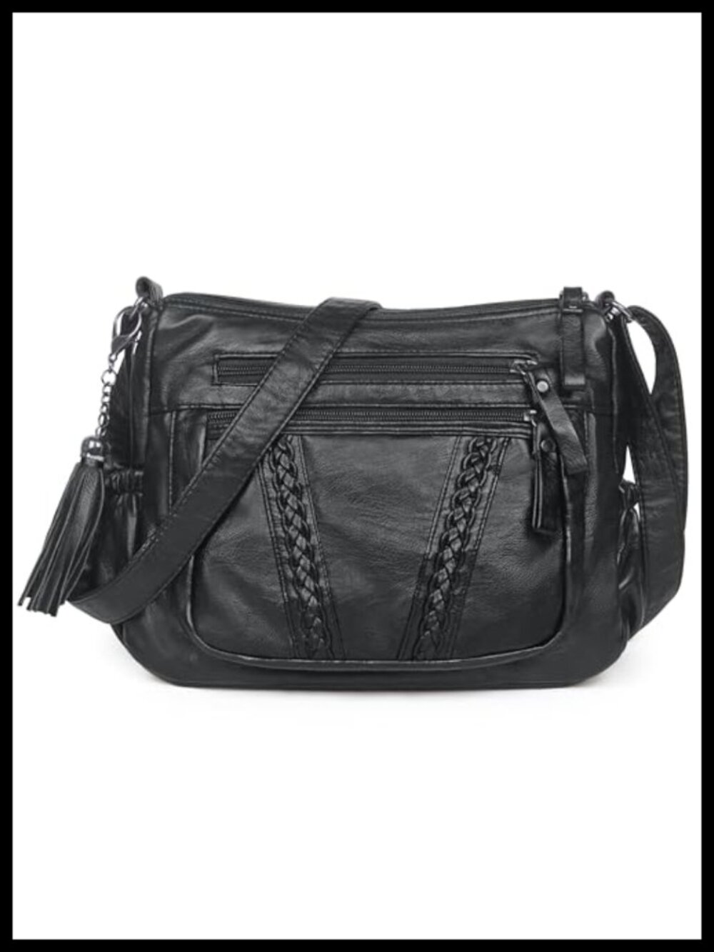 PU Leather Crossbody Bag Tassel Satchel Purse for Women